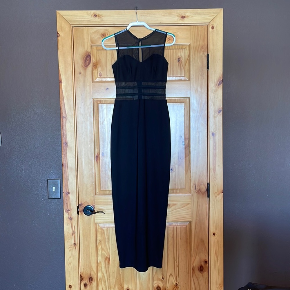 Black R-wear formal dress with sheer upper and mid, size large FITS LIKE MEDIUM